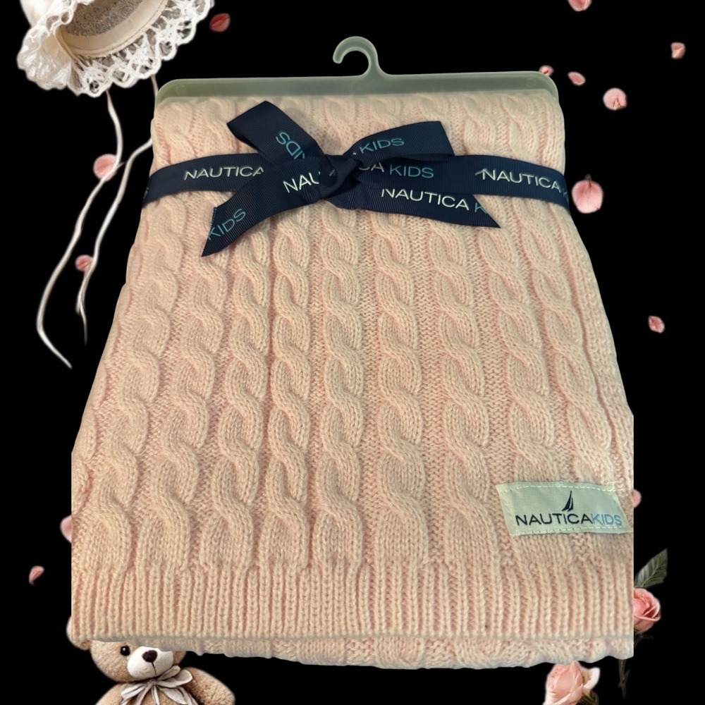 Nautica Kids Baby Blanket Pink Cable Knit 30x40 New Wrapped Nursery